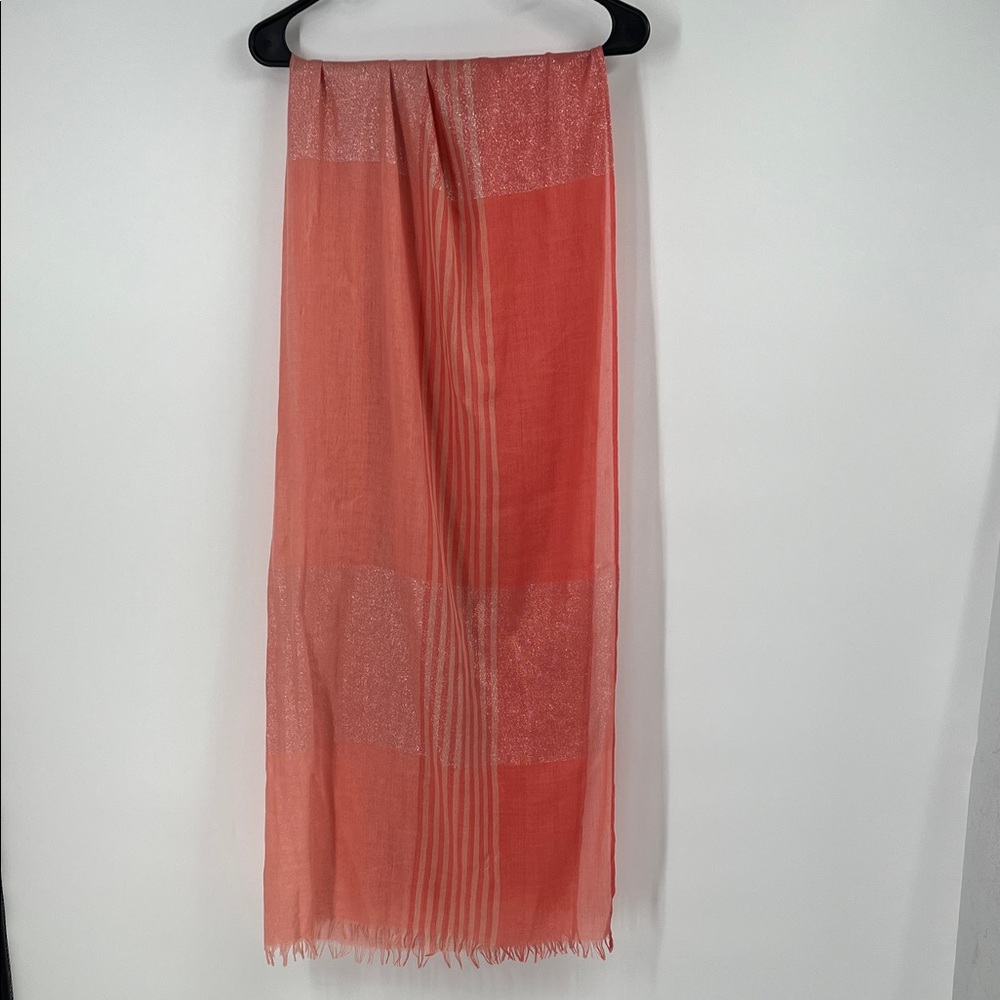 Coral Glitter and Stripped Large Scarf Wrap